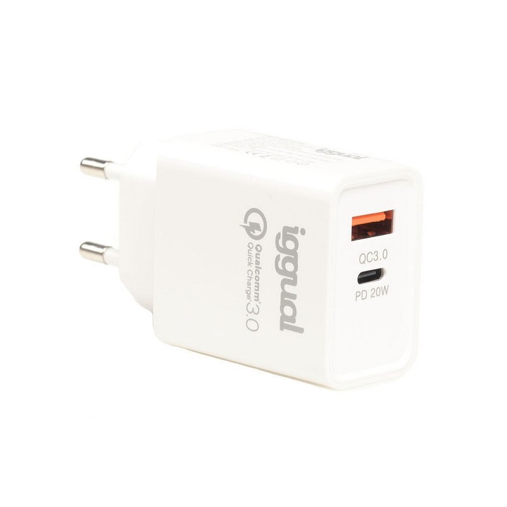 iggual Cargador doble USB QC30 tipo C PD 20W