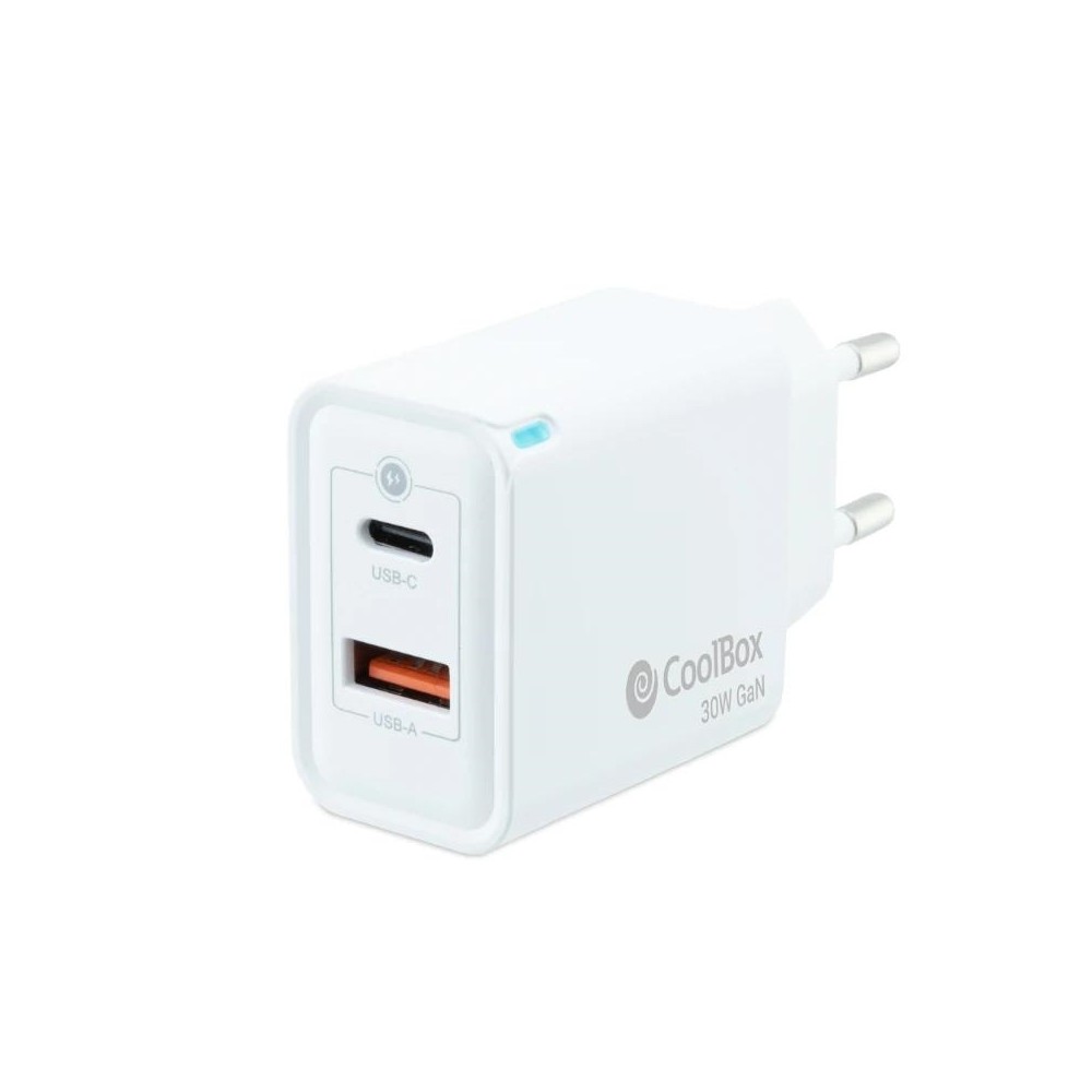 Coolbox Cargador Gan 30W USB C USB A PARED