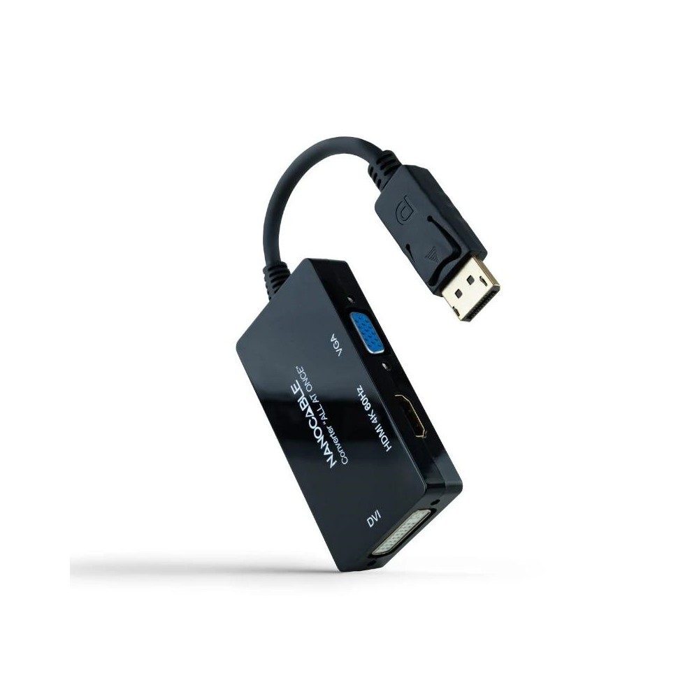 Nanocable Conversor DP a HDMI DVI VGA Negro 20 cm