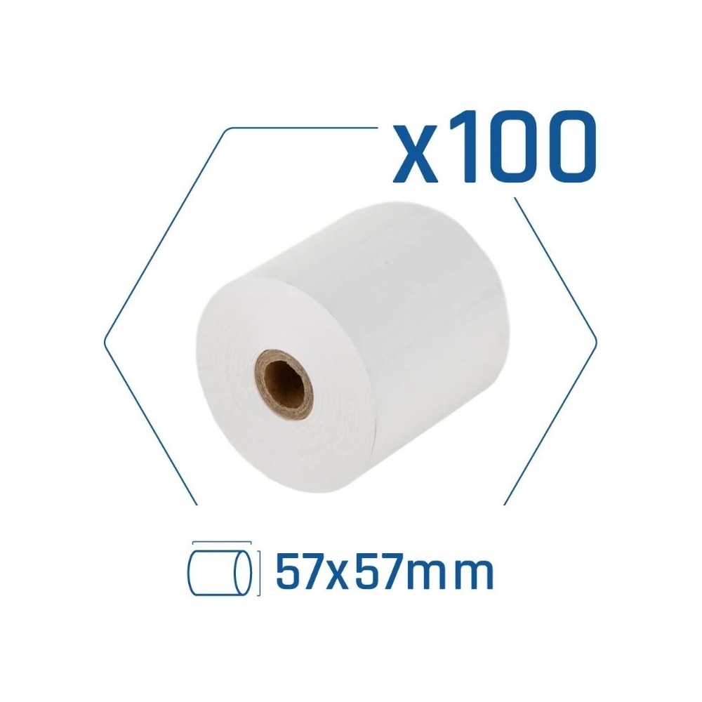 Pack 100 rollos papel termico sin BPA 57X57mm