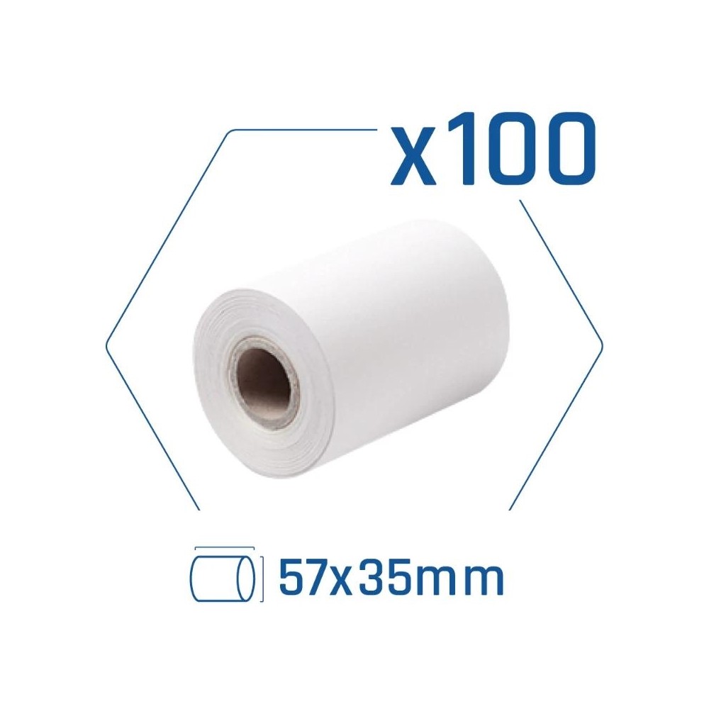 Pack 100 rollos papel termico datafono 57x35 mm