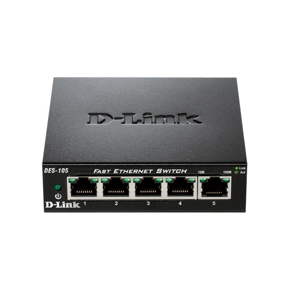 D Link DES 105 Switch 5x10 100Mbps Metal