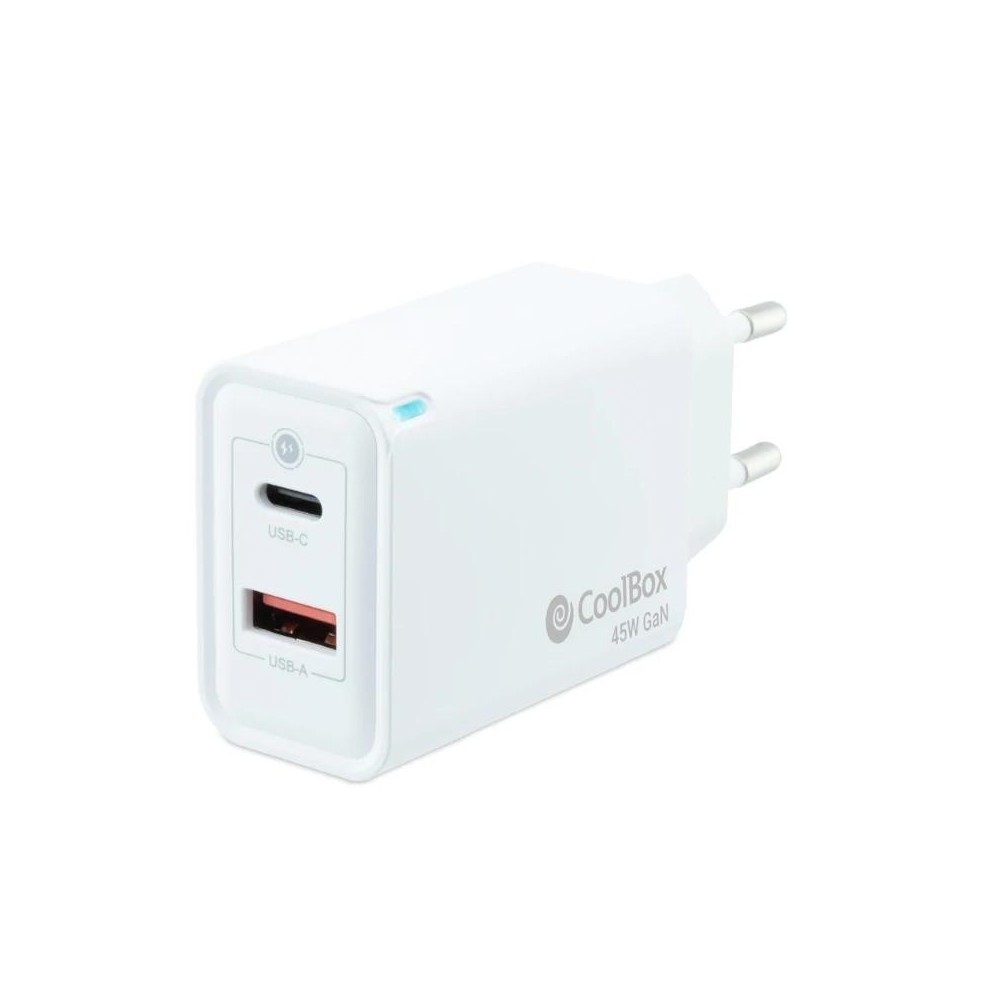 Coolbox Cargador Pared GAN 45W USB C USB A