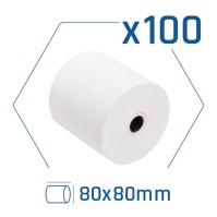 Pack 100 rollos papel termico sin BPA 80x80mm