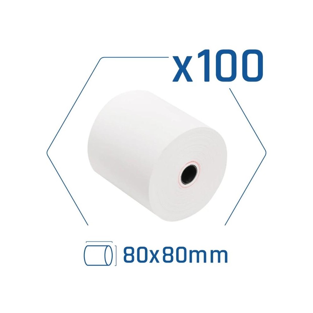 Pack 100 rollos papel termico sin BPA 80x80mm