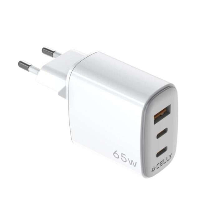Celly Cargador Gan 1Usb 2Usb-C 65w WH - Imagen 1